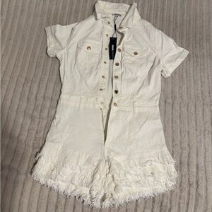 Fashion Nova Cream Short Sleeve Romper